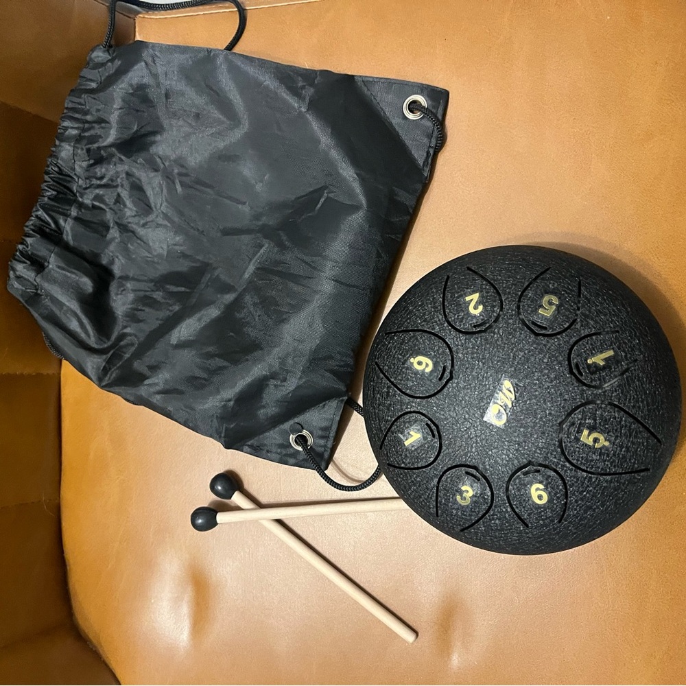 Black Steel Tongue Drum with Bag and Mallets